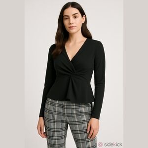 H By Halston Faux Wrap Top With Pleating